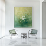 Wabi-Sabi Inspired Lotus Pond – Elegant Green Handmade Artwork for Large Walls – ArtExplore