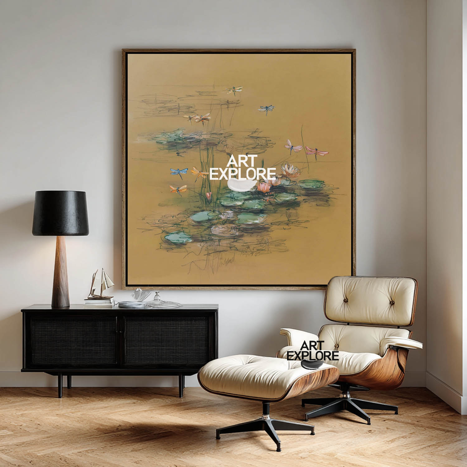 Wabi-Sabi Lotus Pond Canvas | Brown Zen Landscape Wall Décor - ArtExplore
