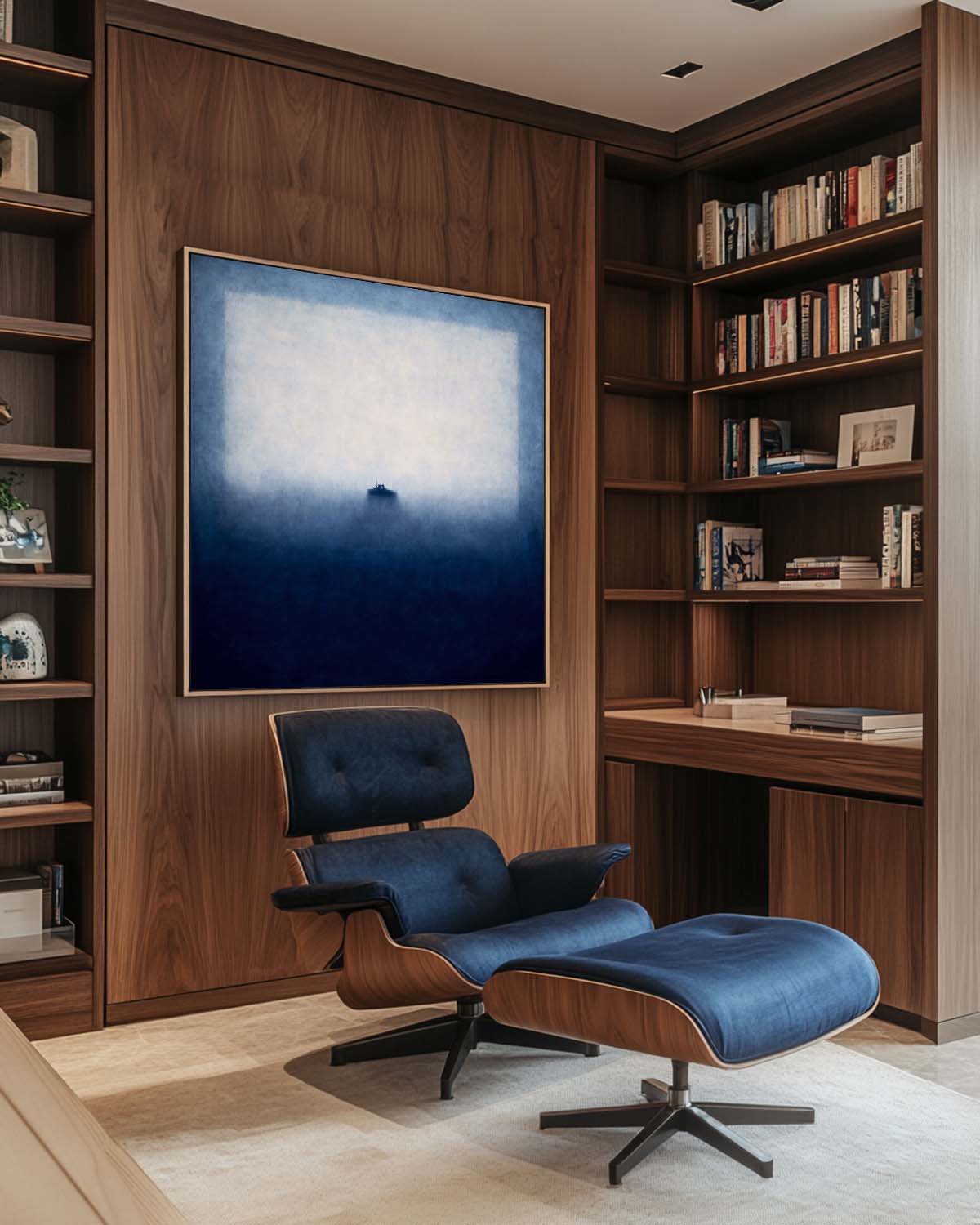 Wabi-Sabi Style Blue Abstract Canvas – Large Minimalist Wall Art for Office Decor | ArtExplore