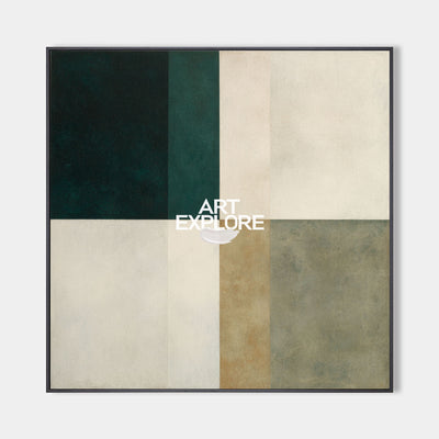 Wabi-Sabi Style Green and Beige Wall Art Geometric Oil Painting | ArtExplore