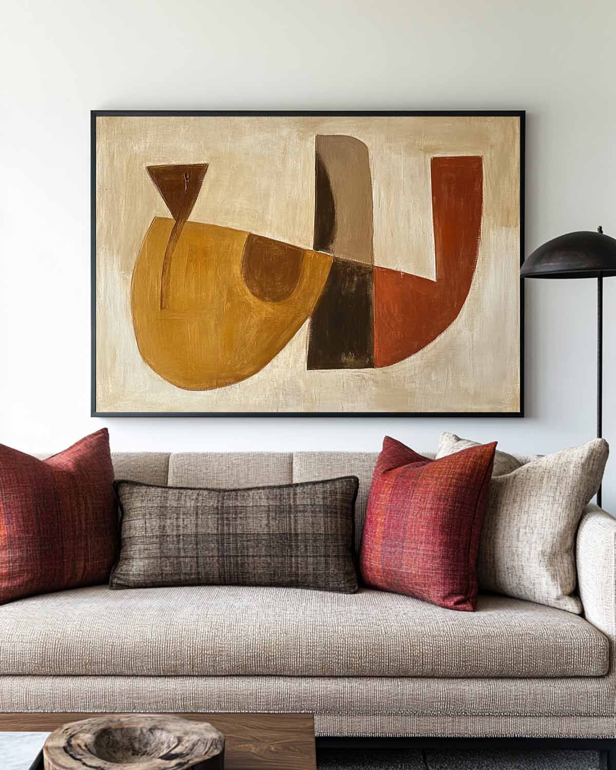 Wabi-sabi Brown Abstract Painting Minimalist Textured Art Large Horizontal Canvas Paintings For Sale