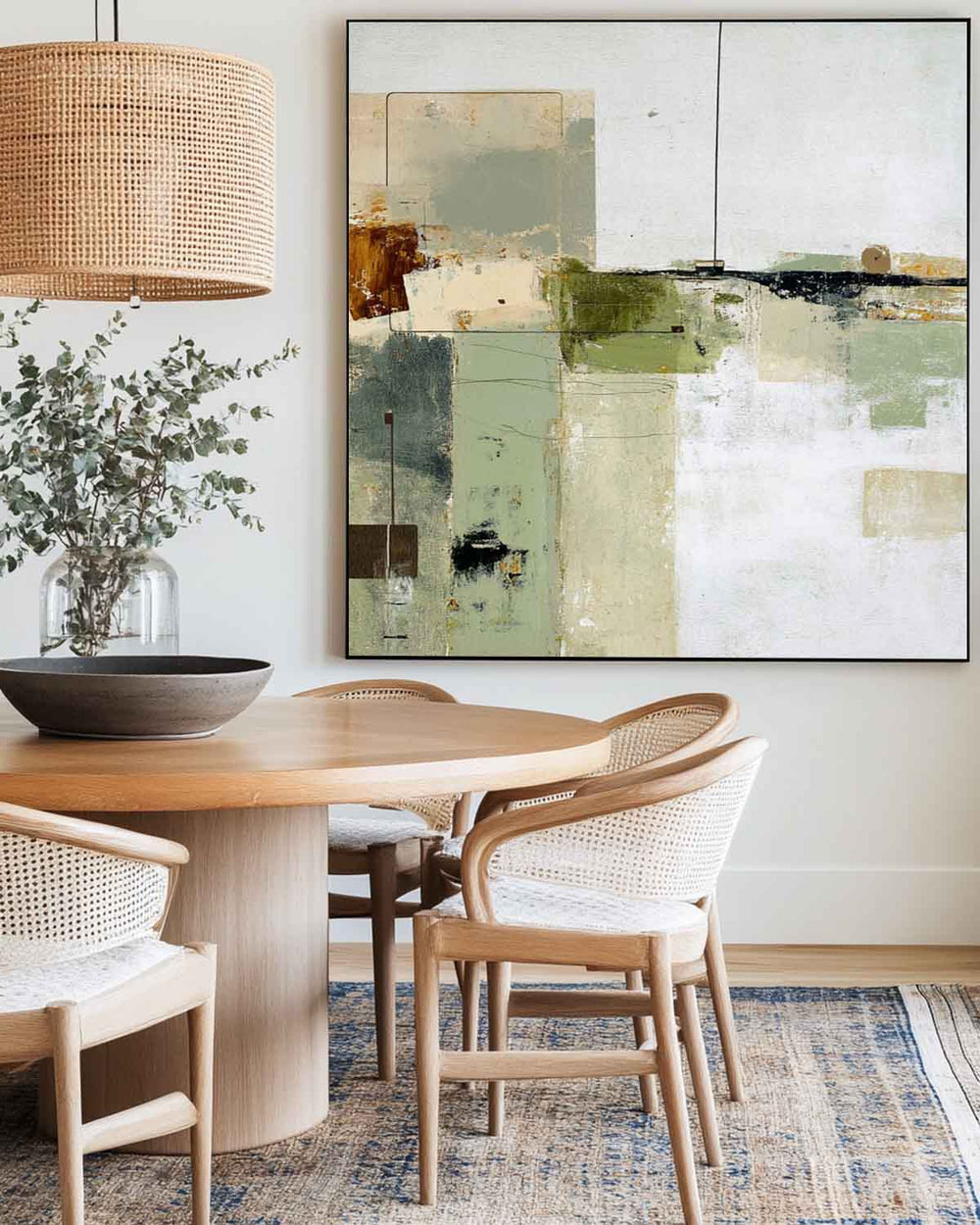 Wabi-sabi Green Painting Sage Textured Artworks Large Green Abstract Canvas Art Green Square Art