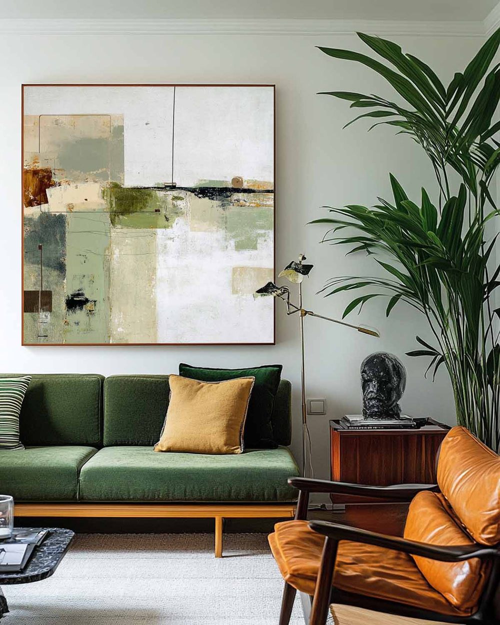 Wabi-sabi Green Painting Sage Textured Artworks Large Green Abstract Canvas Art Green Square Art