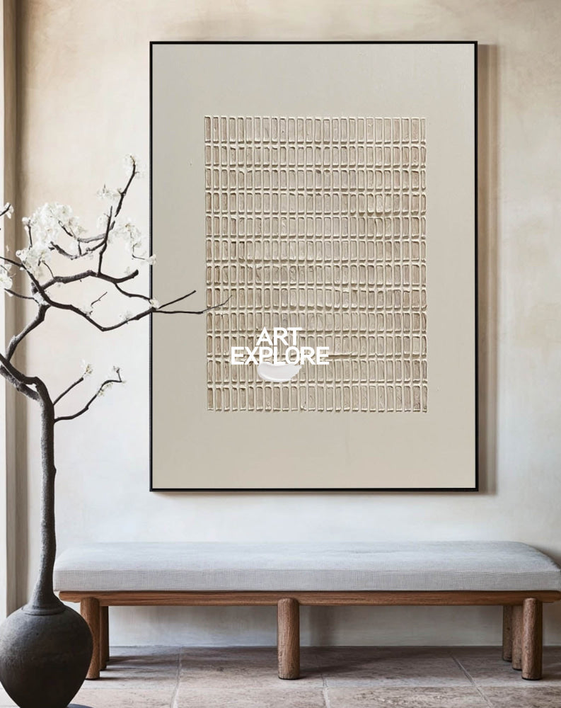 Wabi-sabi Textured Canvas Art Beige Minimalist Art Original Canvas Painting For Living Room | Artexplore