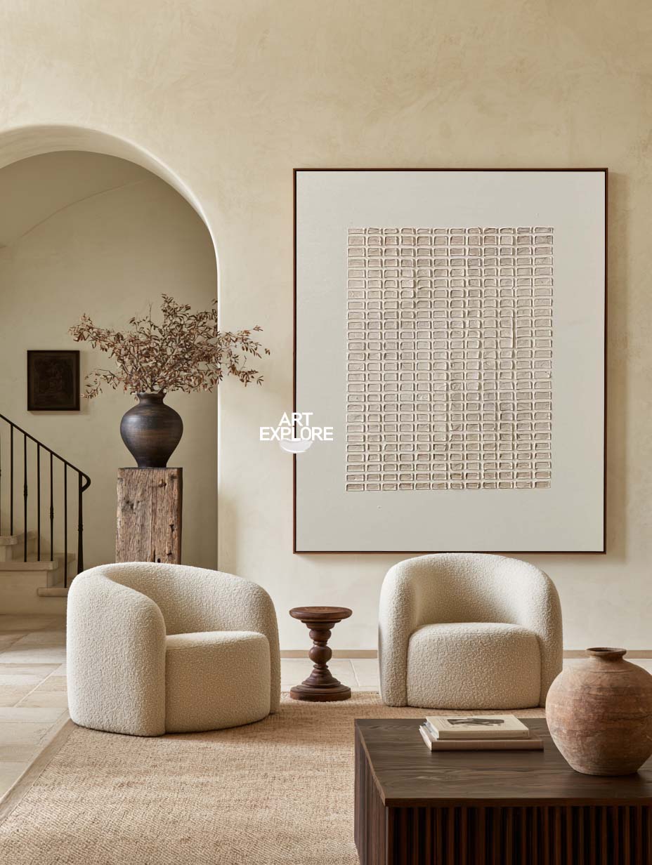 Wabi-sabi Textured Canvas Art Beige Minimalist Art Original Canvas Painting For Living Room | Artexplore