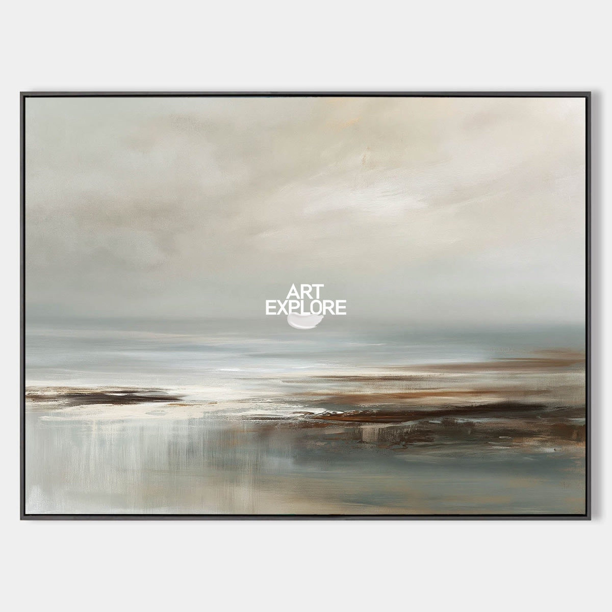 Wabi Sabi Coastal Landscape Painting In Grey And Beige For Modern Living Room Decor