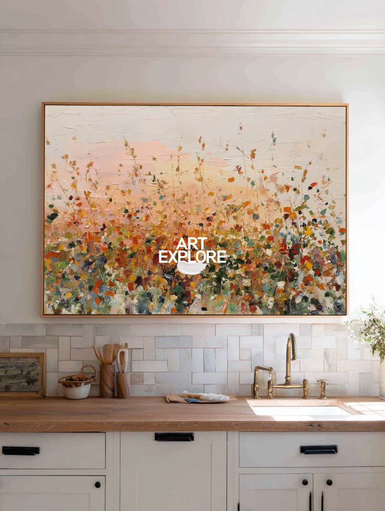 Warm Spring Breeze: Textured Abstract Landscape Canvas Art