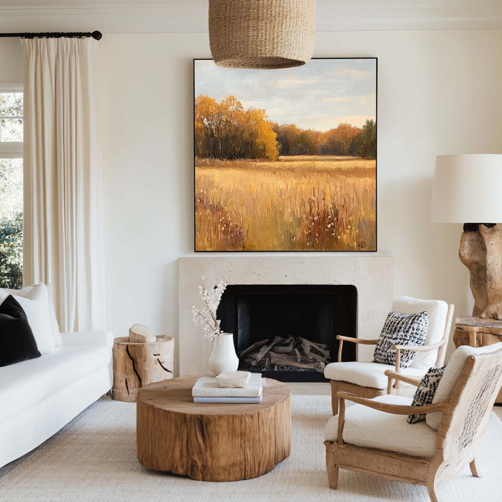 Large Wheat Field Painting Fields of Gold Wall Art Landscape Art Minimalist Fine Art For Sale