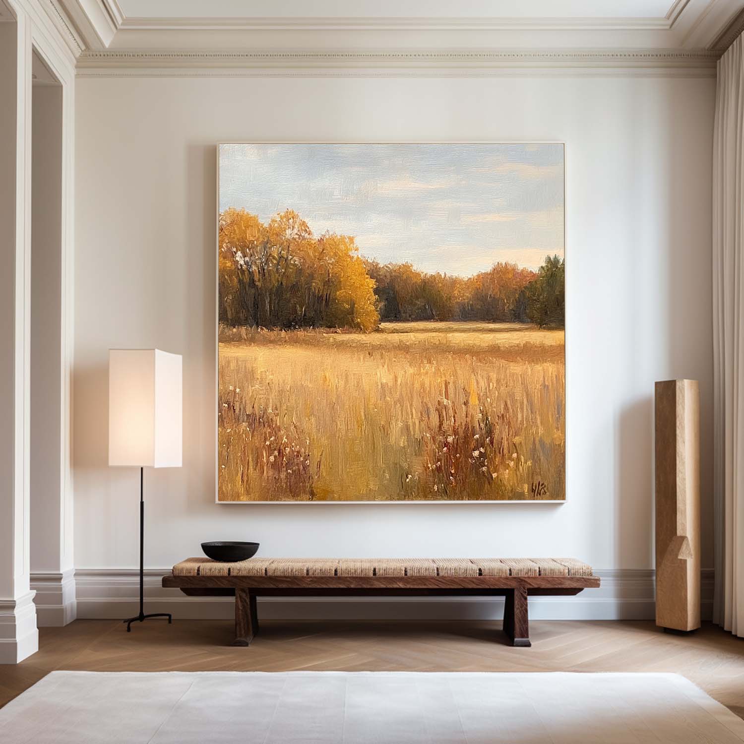 Large Wheat Field Painting Fields of Gold Wall Art Landscape Art Minimalist Fine Art For Sale