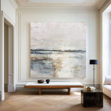 White & Blue Abstract Lake Painting | Minimalist Textured Canvas ArtExplore