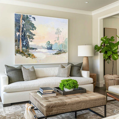 Modern White Wall Art Landscape Textured Wall Art Colorful Minimalist Abstract Livingroom Wall Art