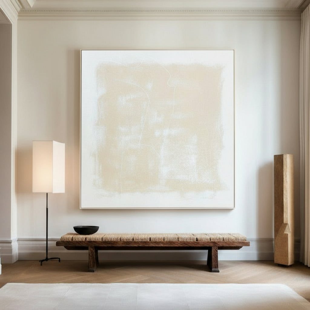 White and Beige Minimalist Abstract Art On Canvas Modern Painting Abstract Painting For livingroom