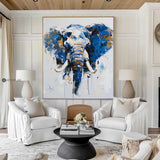 Modern Animal Elephant Canvas Painting Blue Elephant Abstract Painting Wall Art For Home Decor