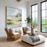Abstract Estuary Landscape Painting With Soft Blues And Greens For Modern Home Decor