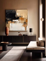 Large Beige Brown Abstract Painting Japandi Wabi-sabi Canvas Painting Livingroom Wall Art