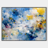 Abstract Impressionist Painting With Blue And Yellow Textured Art For Modern Living Room
