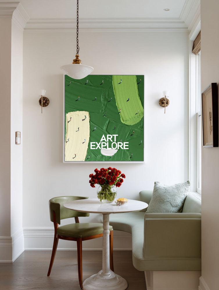 Abstract Golf Course Painting Green Beige Original Art For Living Room And Office Decor