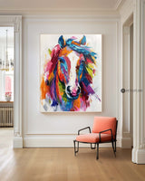 Modern Colorful Wild Horse Colorful Plaster Painting Colorful Textured Horse Wall Art for Entryway