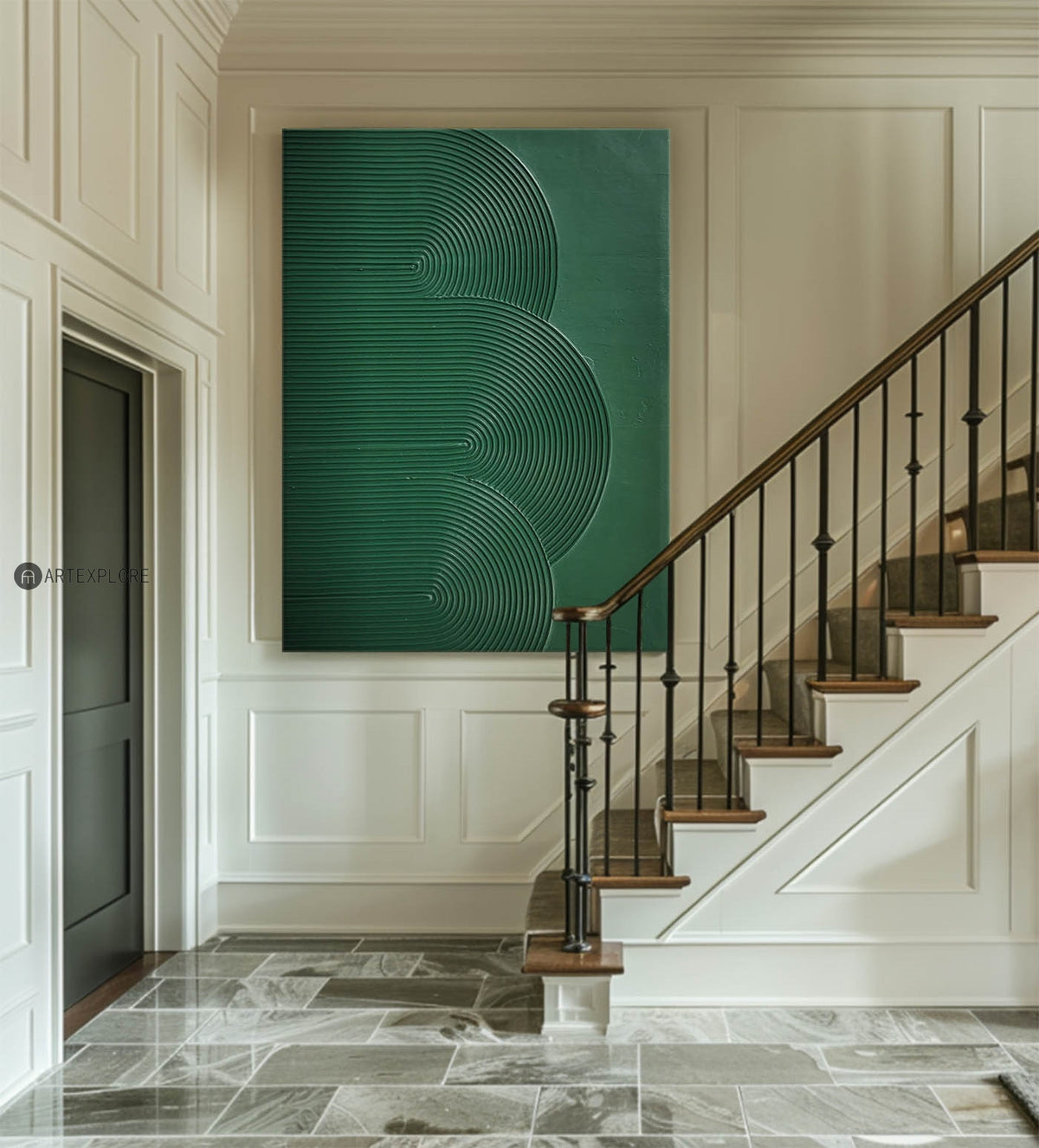 Modern Original Abstract Green Texture Wall Art,Canvas Green Thick Texture Oil Paintings,Light Luxury Vertical Green Hanging Painting