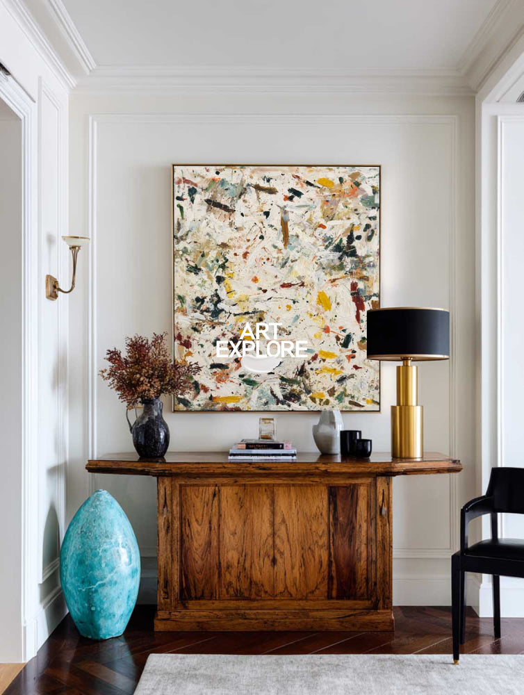Original Vertical Abstract Expressionist Painting With Textured Canvas For Modern Home Decor