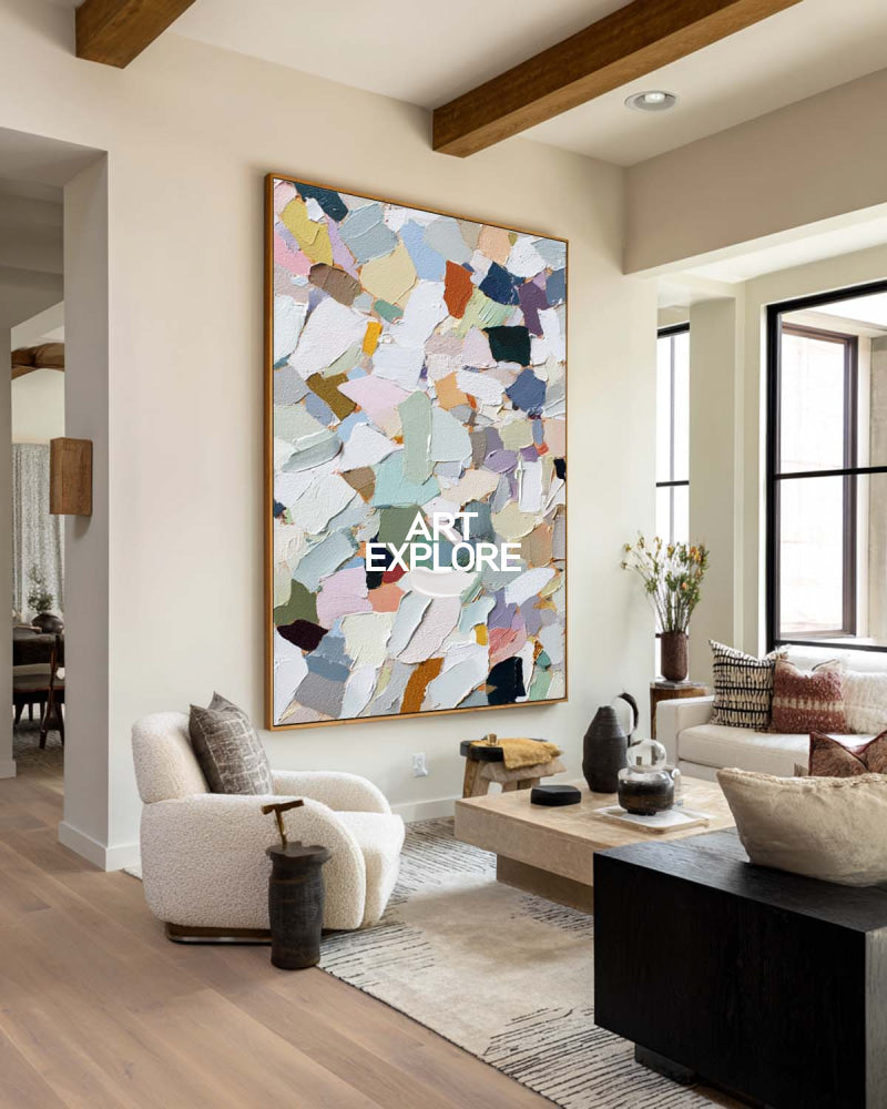 Modern Abstract Painting With Colorful Mosaic Texture For Contemporary Living Spaces