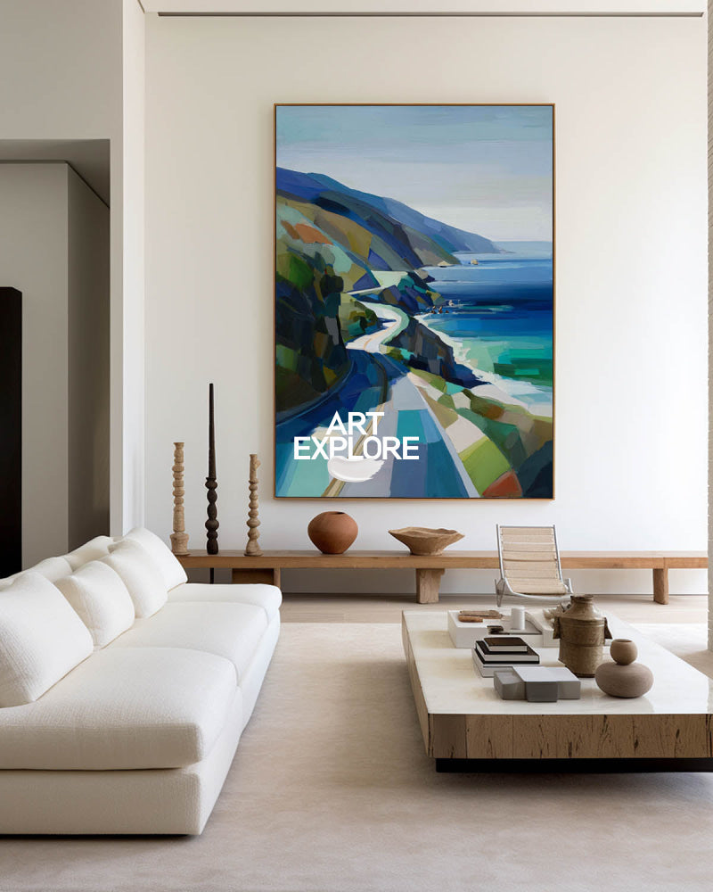 Abstract Coastal Highway Painting Original Oil Art For Modern Home Decor