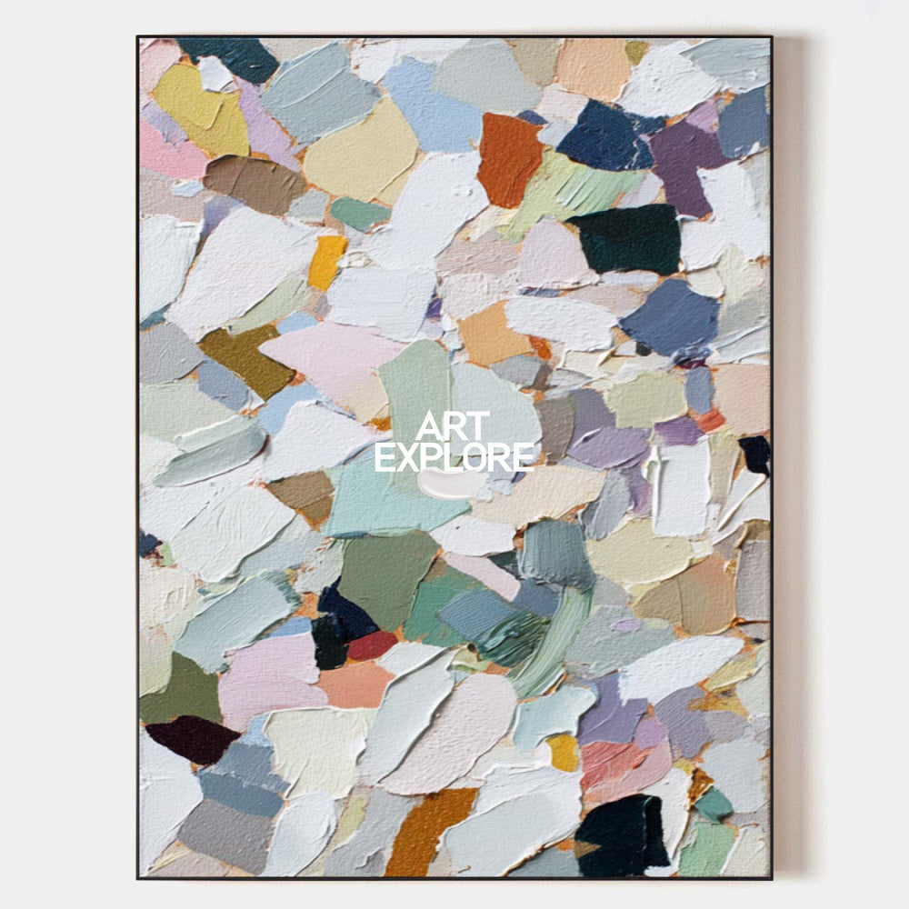 Modern Abstract Painting With Colorful Mosaic Texture For Contemporary Living Spaces