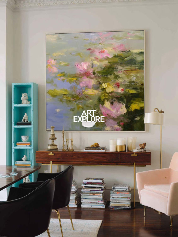 Serene Lotus Inspired Canvas Art With Rich Texture For Bedroom Decor