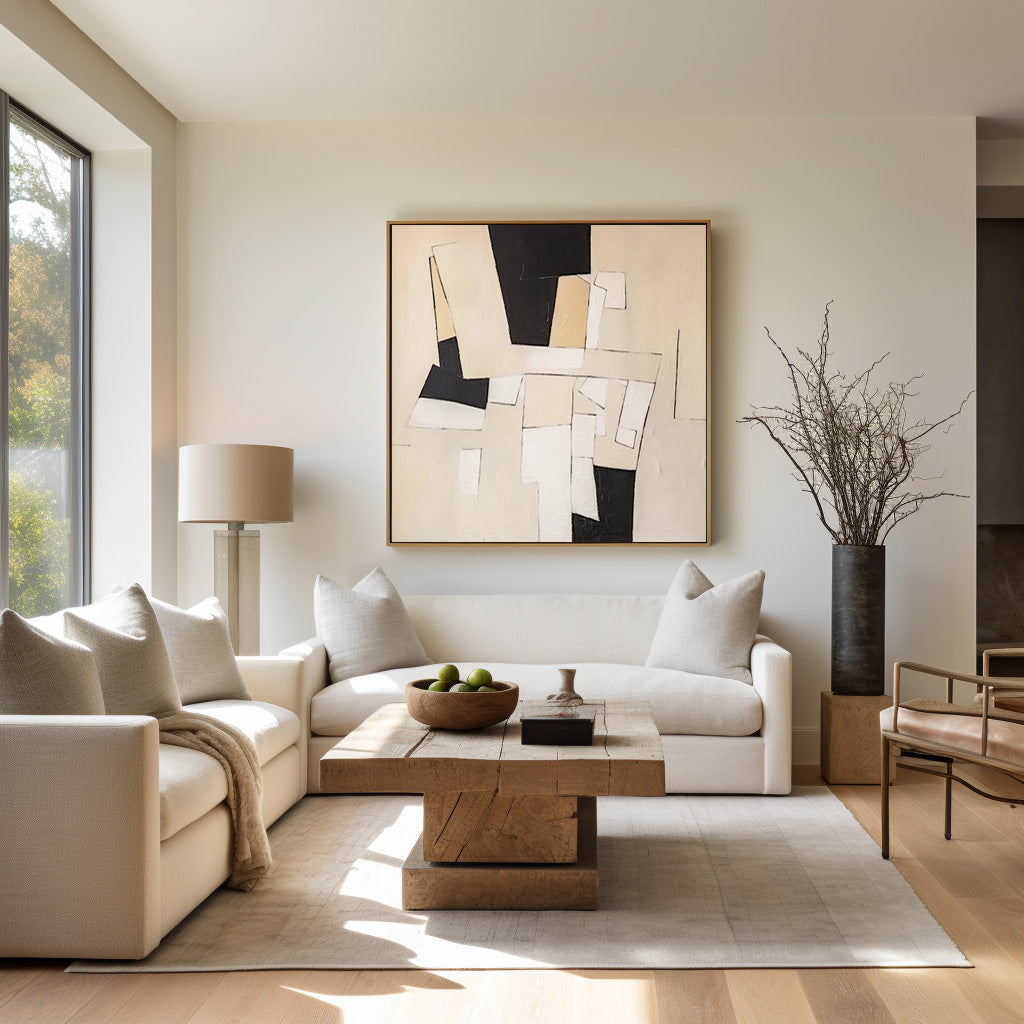 Black and Beige Minimalist Abstract Art On Canvas Modern Painting Abstract Painting For livingroom