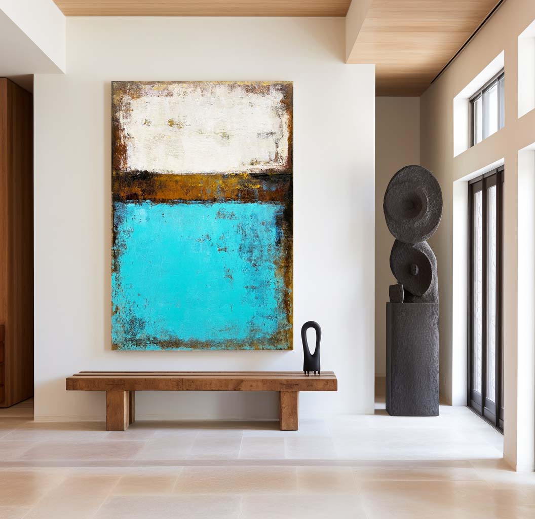 Large Framed Abstract Impressionist Seascape Paintings Huge Contemporary Ocean Canvas Art Abstract Modern BLue Ocean Acrylic Painting