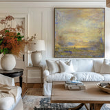 Yellow Abstract Painting Square Modern Canvas Art Extra Large Artwork