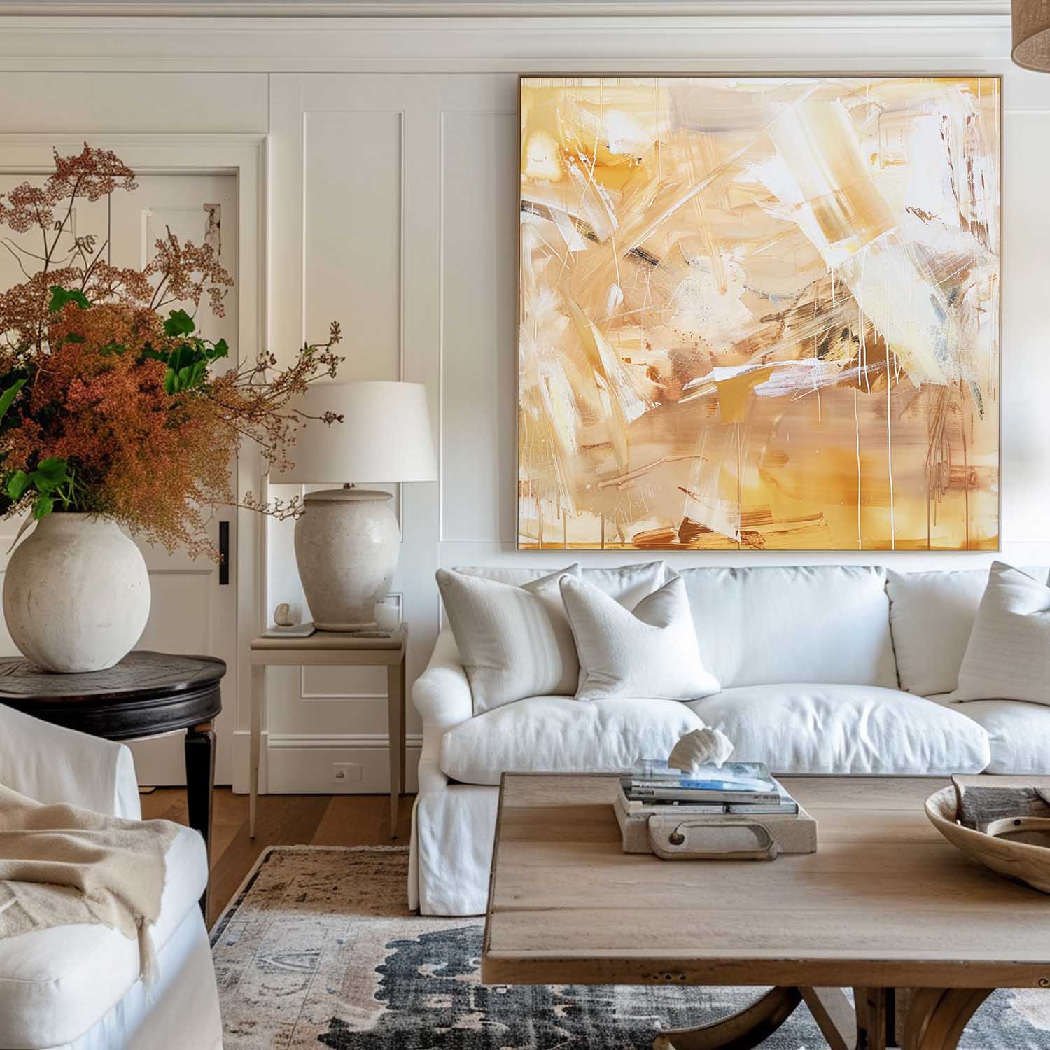 Modern Bright Yellow Color Artworks Large Abstract Wall Art Modern Apartment Art Decor For Sale