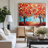 Modern Colorful Textured Painting Large Red Tree Art Painting Minimalist Plaster Wall Art For Sale