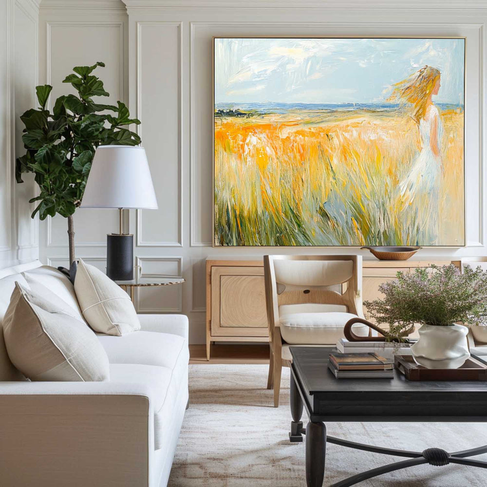 Large Beautiful Girl Seascapes Oil Painting Modern Seascape Textured Art Modern Canvas Art For Sale