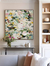 Large Abstract Green Painting With Textured Impasto For Modern Home Decor