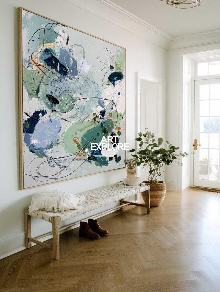 Vibrant Green Abstract Expressionist Painting For Modern Home Decor