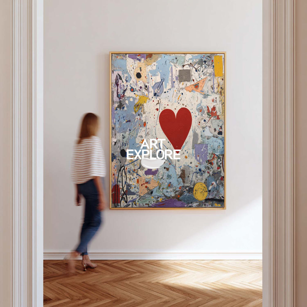 Vibrant Red Heart Abstract Painting Modern Art For Living Room Wall Decor