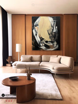 Modern Black Beige Abstract Painting Vintage Canvas Wall Art Black Beige Minimalist Abstract Art