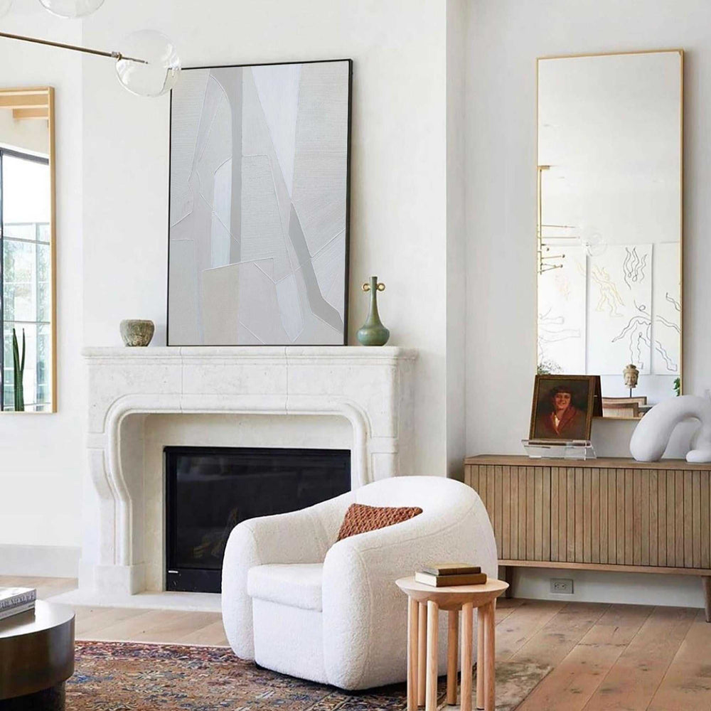 modern abstract art white minimalist wall art living room canvas art