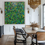 Green Wall Art Green Bold Textured Painting Large Pollock Art Green Canvas Art Green Square Wall Art