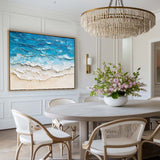 Large Ocean Wave Art Painting Horizontal Canvas Blue Plaster Ocean Paintings Rich Textured Wall Art