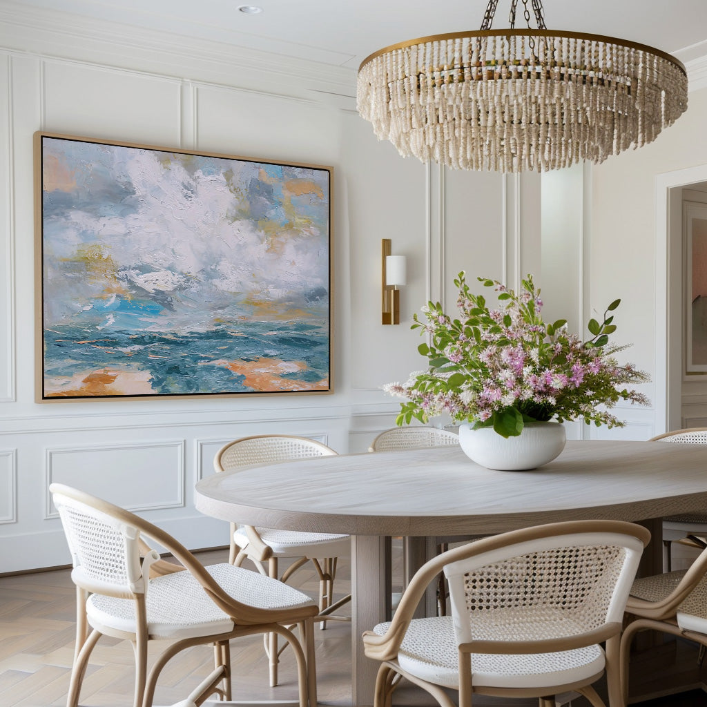 Large Abstract Ocean Canvas Painting Acrylic Oversized Horizontal Wall Art