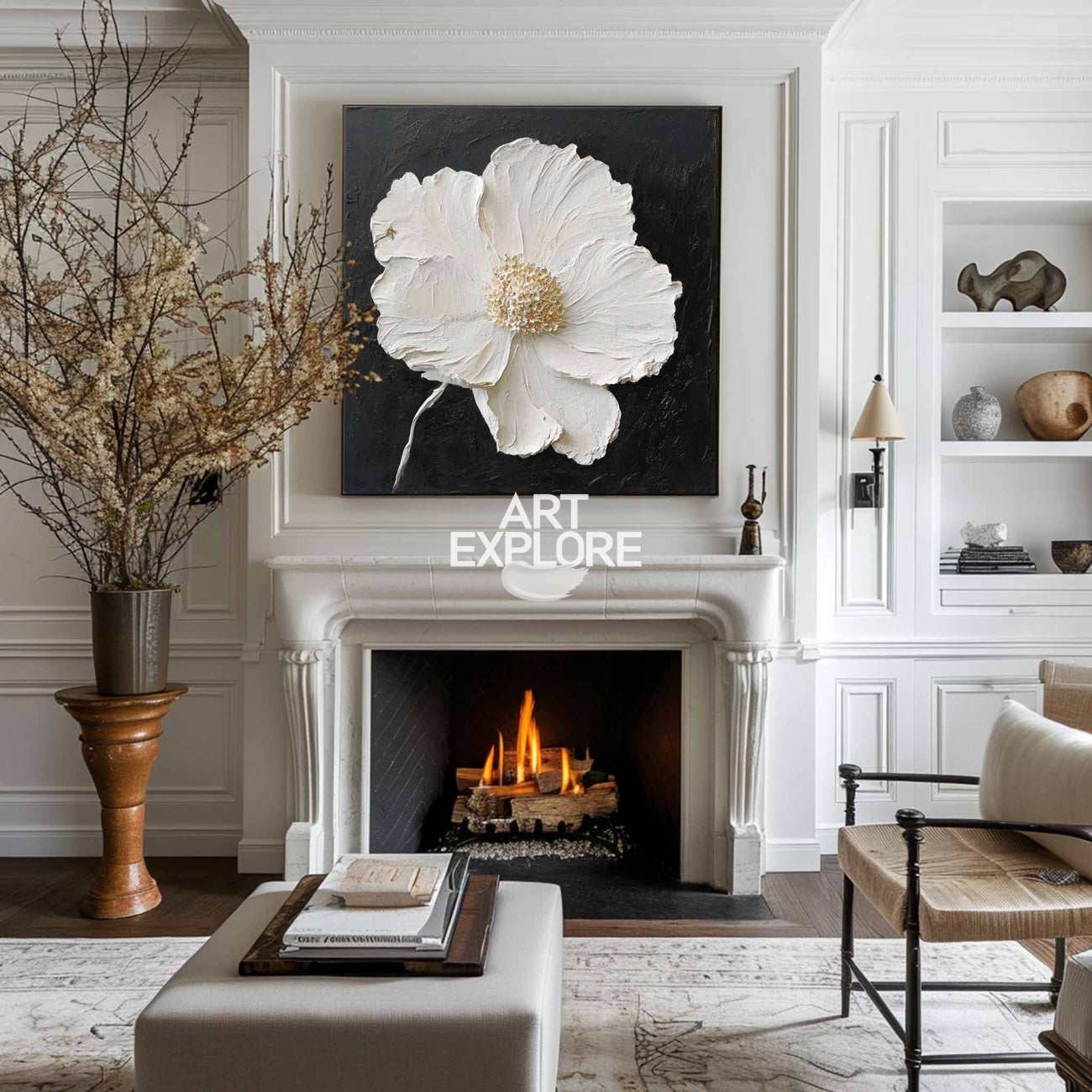 3D White Flower Abstract Painting Minimalist Abstract Art On Canvas Modern Flower Painting Painting For livingroom