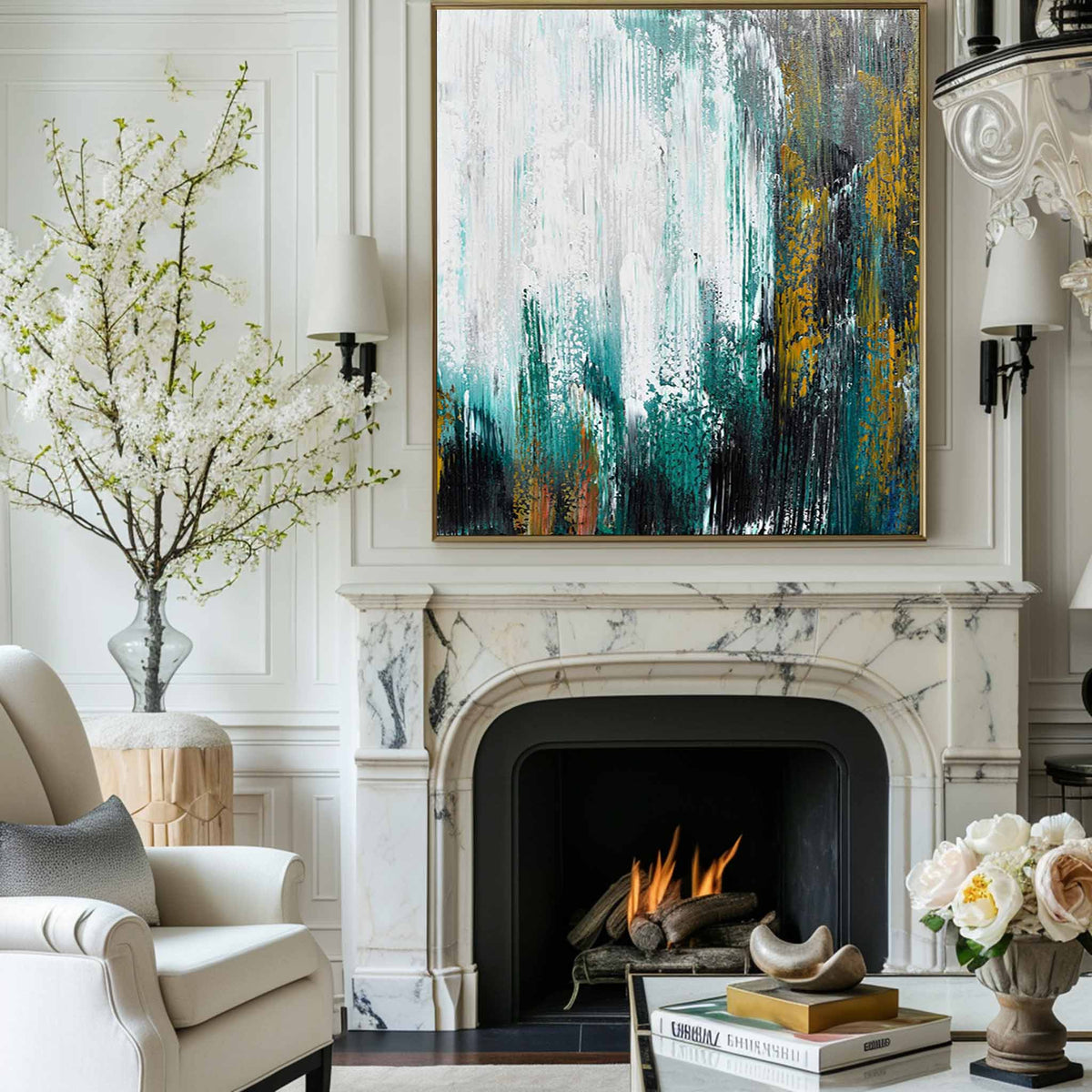 Abstract Green Canvas Painting Large Original Acrylic Abstract Canvas Art Modern Abstract Painting