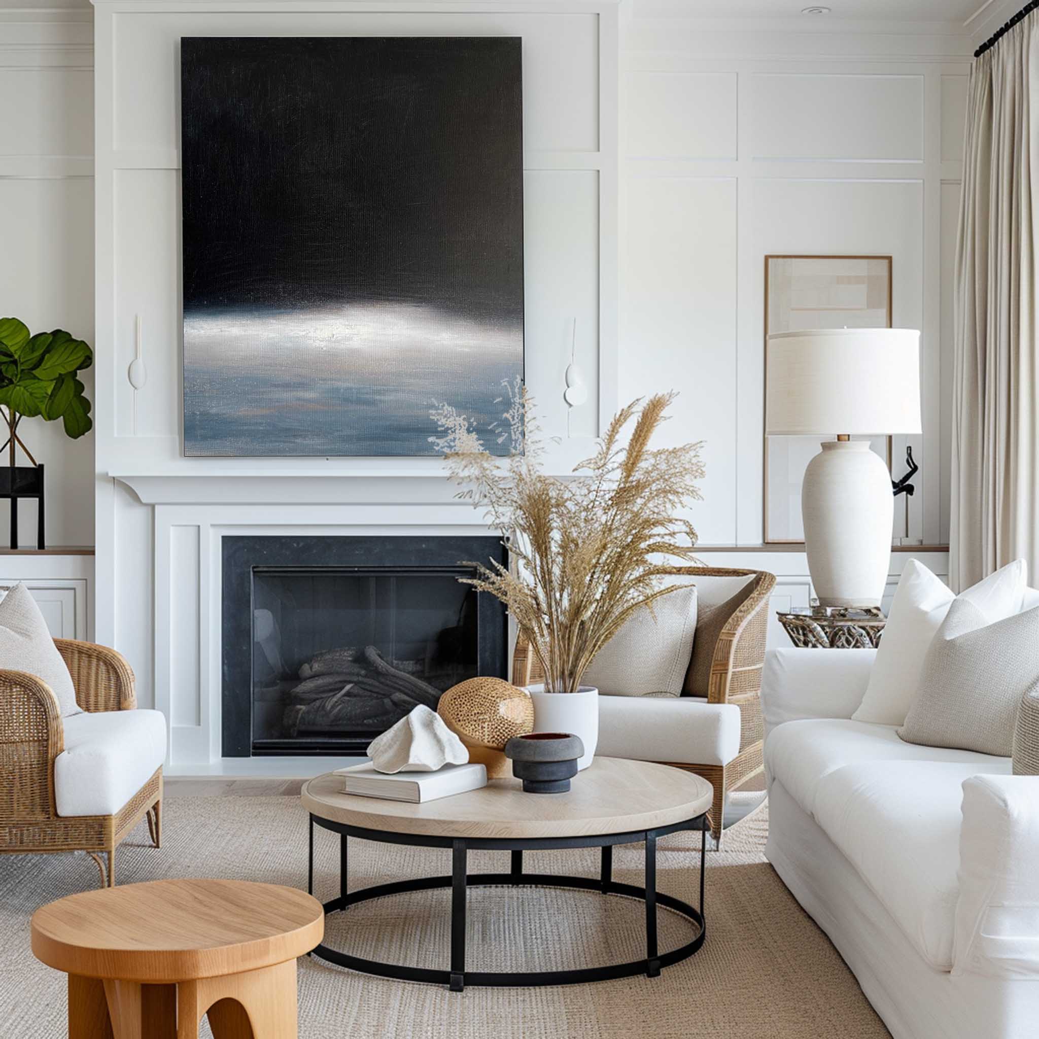 Modern Black Blue Minimalist Painting Abstract Acrylic Painting Canvas Wall Art Minimalist Wall Art For Sale