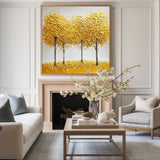 Large Gold Trees Art Painting Plaster Canvas Art Modern Square Textured Art Handmade Artworks For Sale