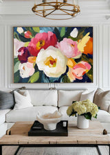 Colorful Flowers Textured Painting Flowers Painting Handmade Wall Art Minimalist Flowers Canvas Art