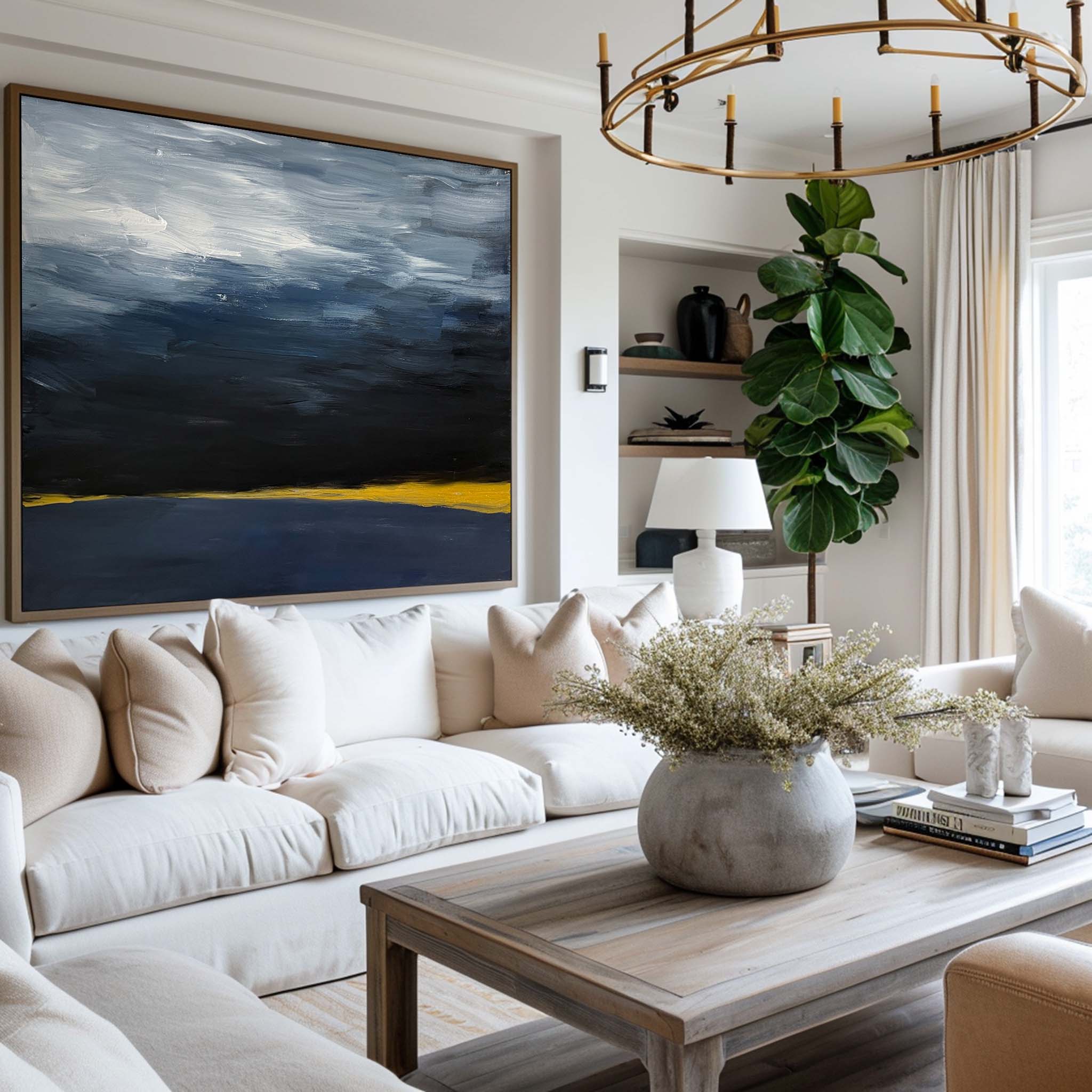 Black And Dark Blue Textured Abstract Acrylic Art Canvas Painting For Sale Abstract Wall Art Painting For Livingroom