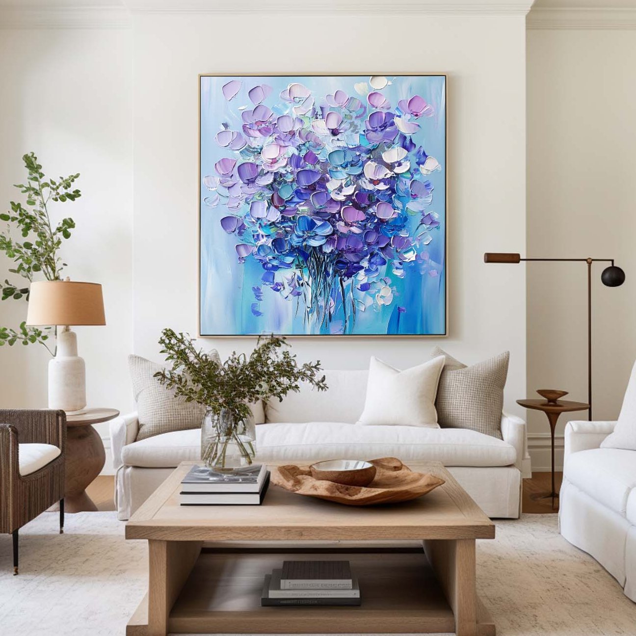 Large Colorful Flowers Art Painting Rich Textured Canvas Art Modern Plaster Handmade Artworks