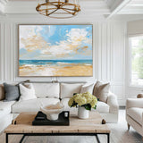 Abstract Blue Beach Canvas Wall Art Original Seascape Acrylic Painting Contemporary Ocean Art